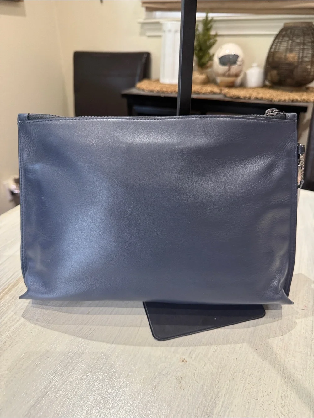 Coach Reflective Navy Leather Carryall Pouch